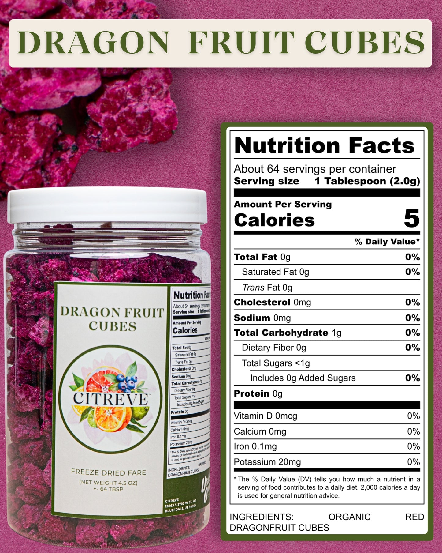 Freeze-Dried Dragon Fruit Cubes