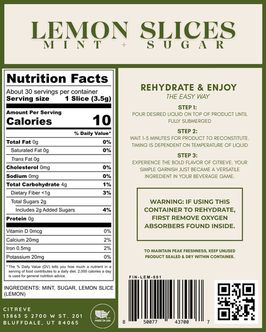 Freeze-Dried Lemon Slices with Mint + Sugar