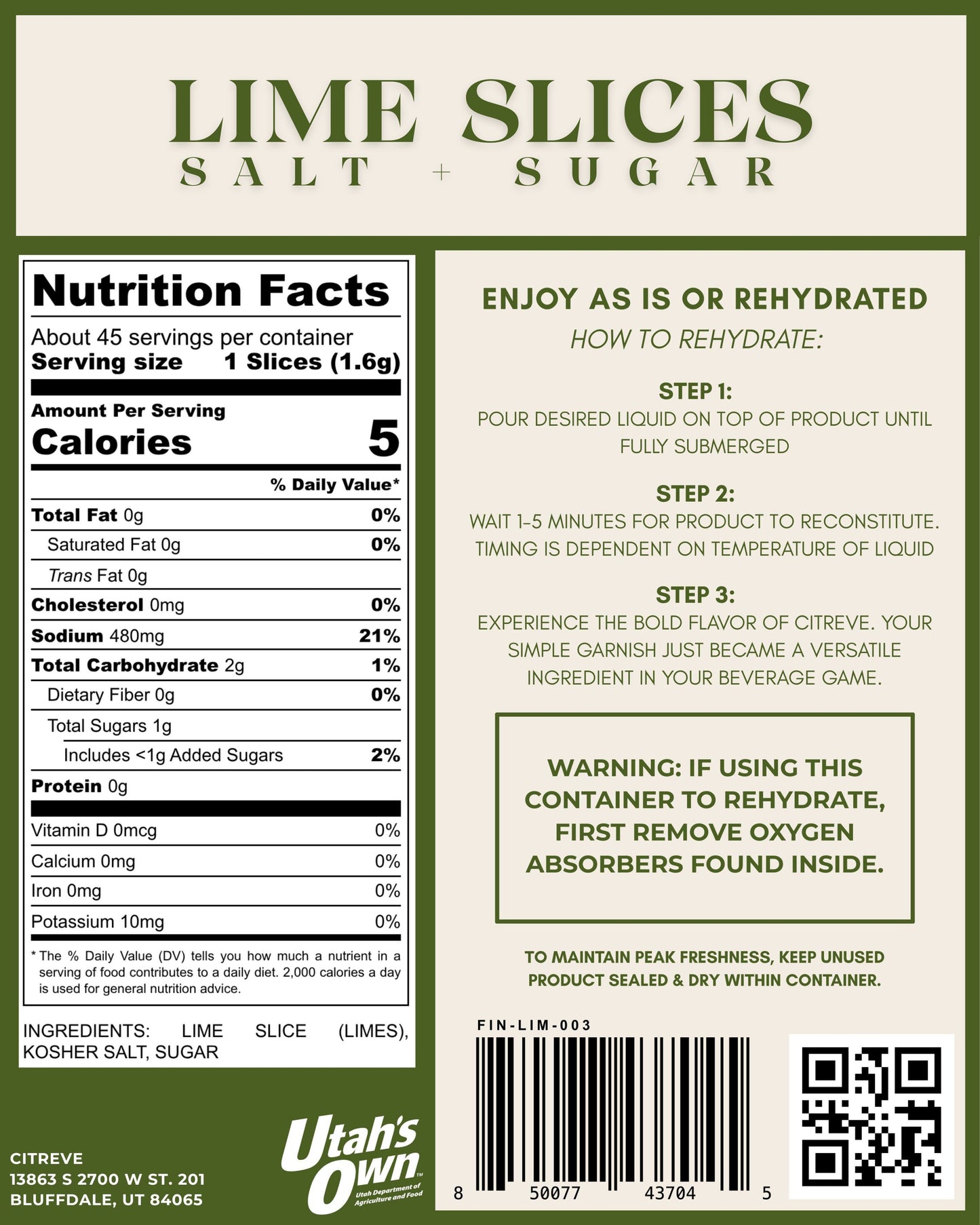 Freeze-Dried Lime Slices with Kosher Salt + Sugar