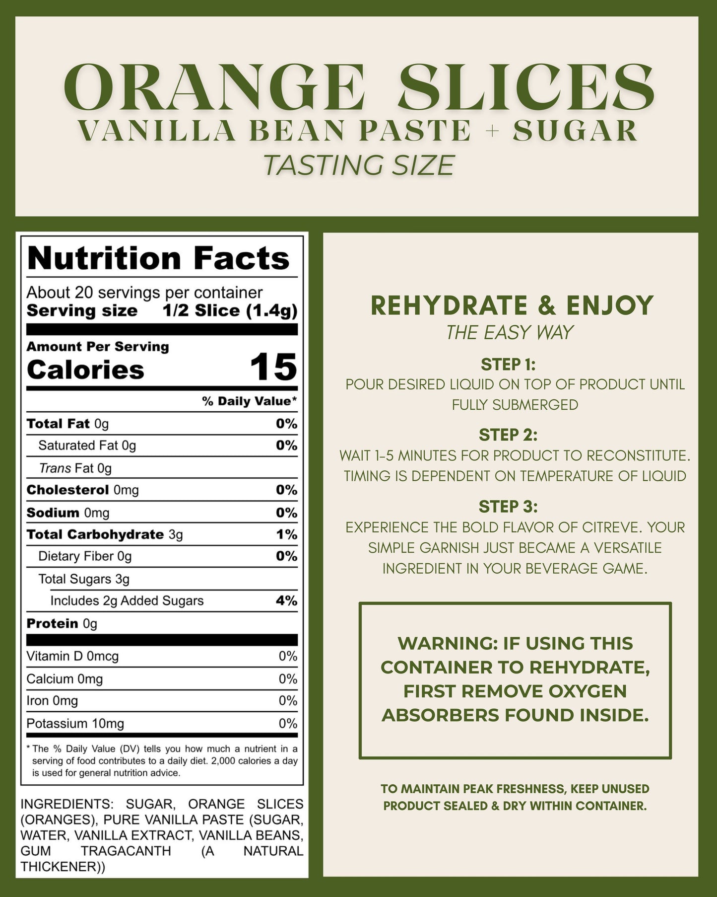 Tasting Size - Freeze-Dried Orange Slices with Vanilla Bean Paste + Sugar