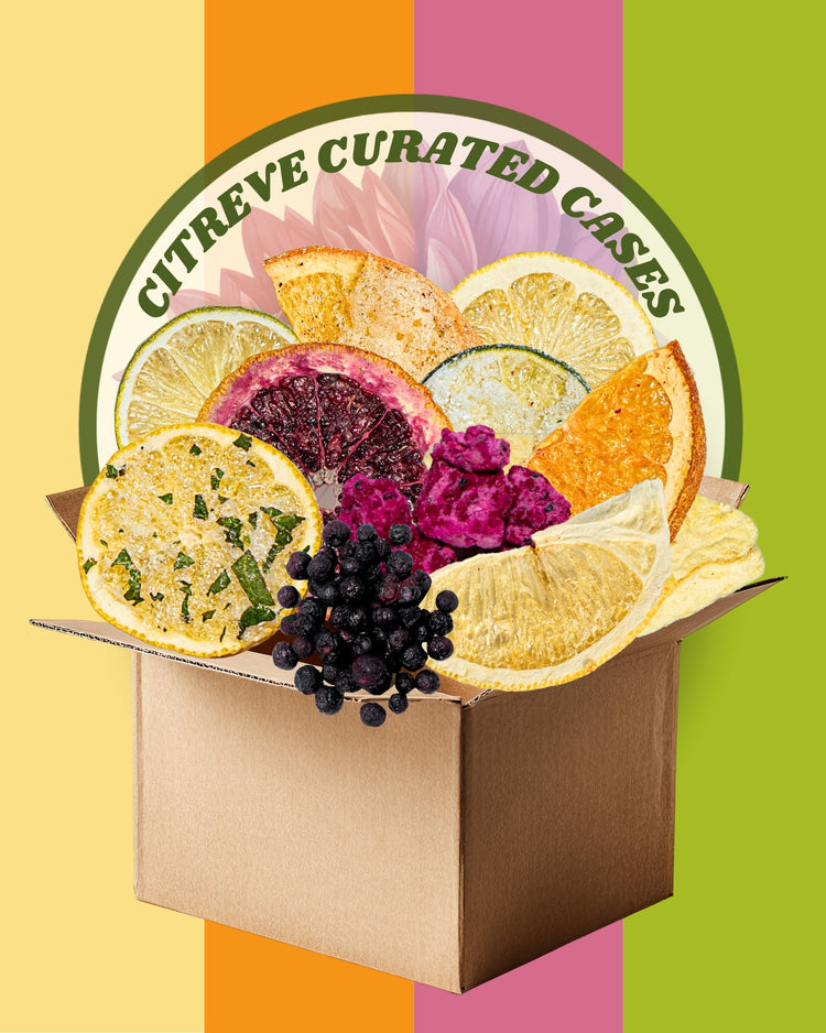 CITREVE curated freeze-dried fruit assortment presented in a cardboard box with multiple fruit varieties.