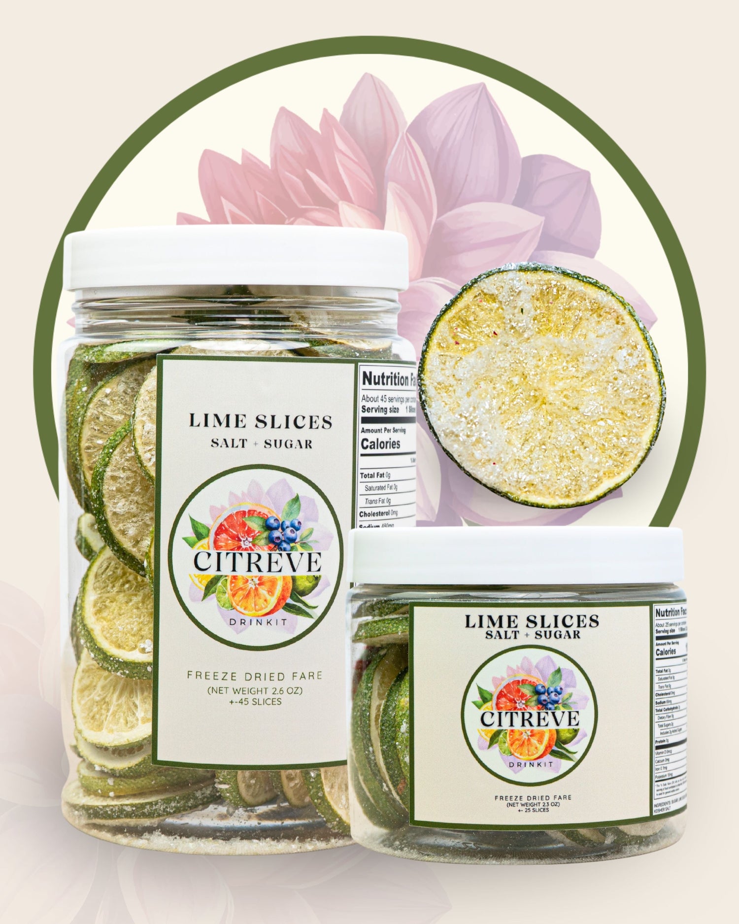 Freeze-Dried Lime Slices with Kosher Salt + Sugar