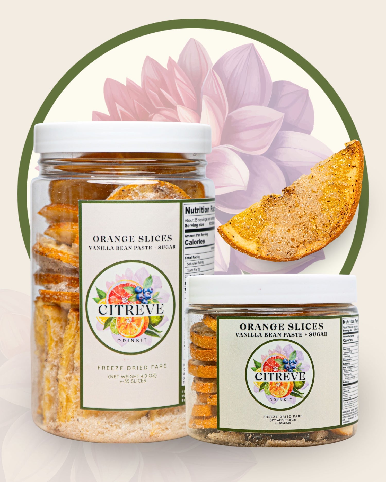 Freeze-Dried Orange Slices with Vanilla Bean Paste + Sugar