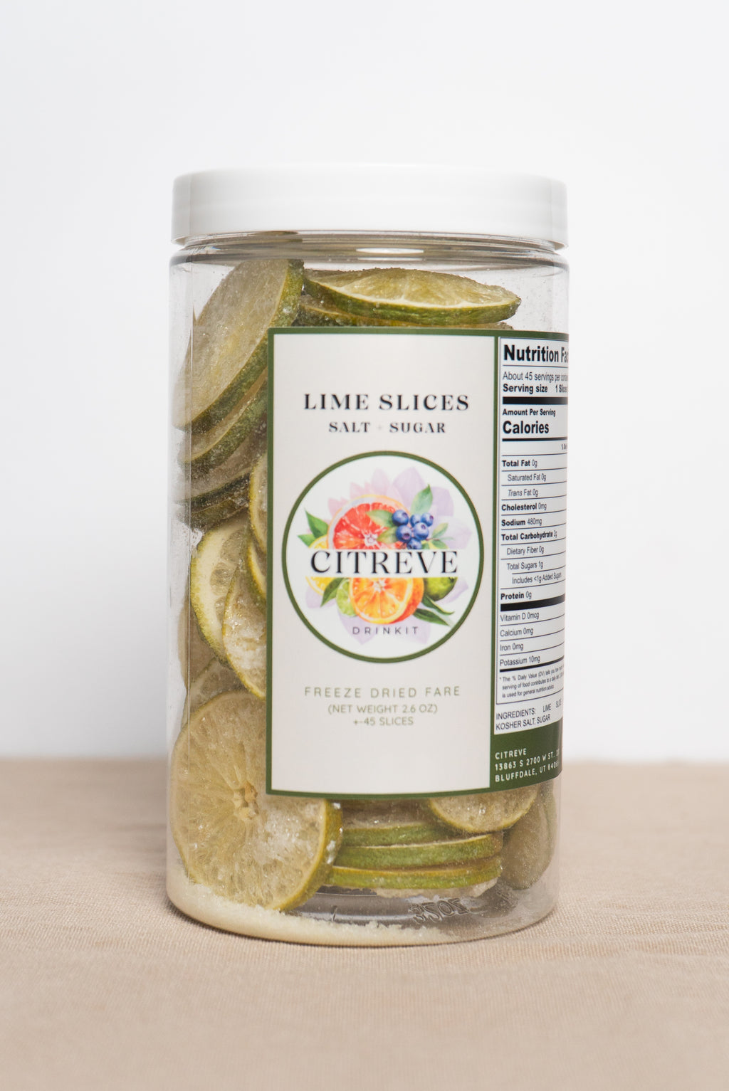 Freeze-Dried Lime Slices with Kosher Salt + Sugar