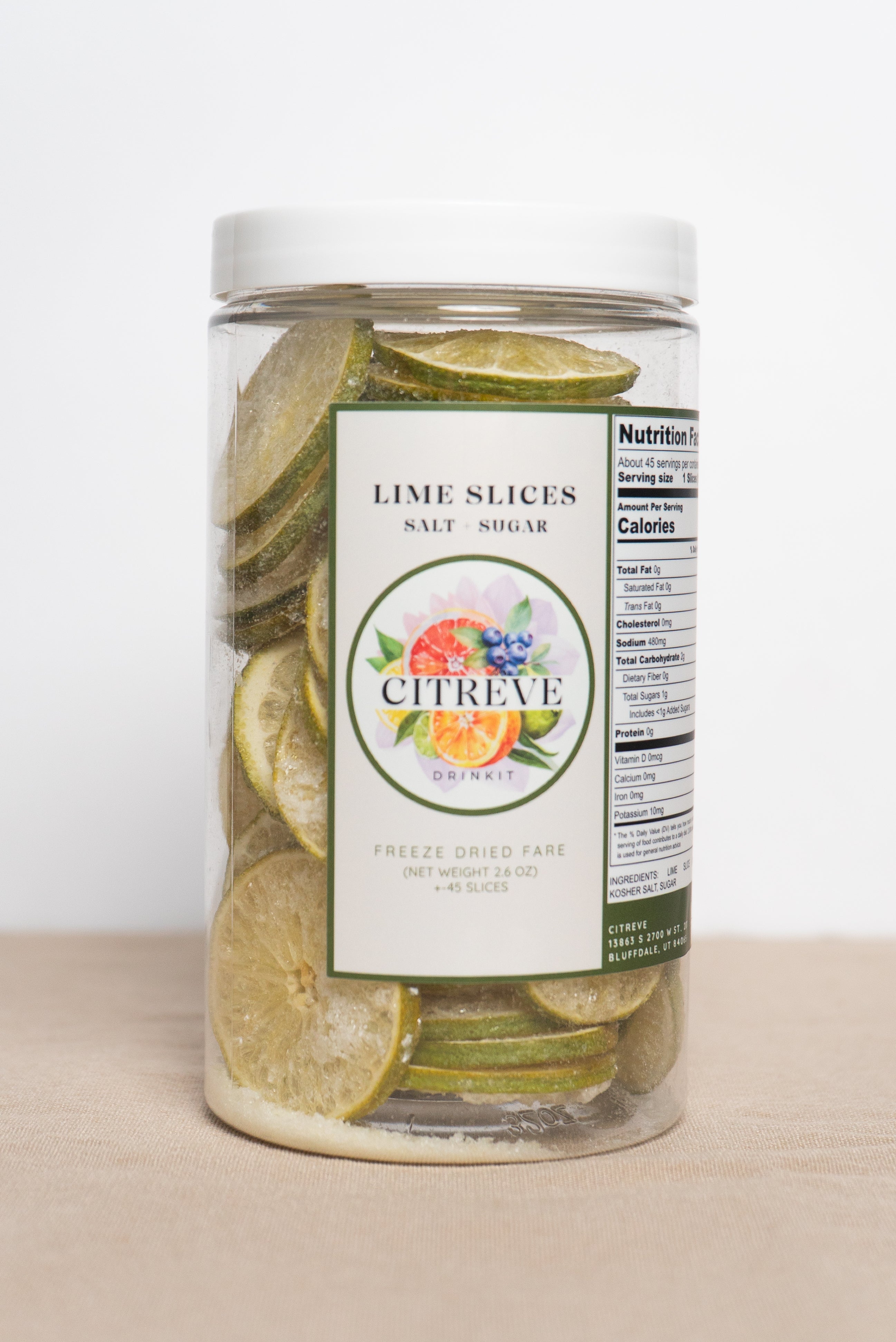 Freeze-Dried Lime Slices with Kosher Salt + Sugar