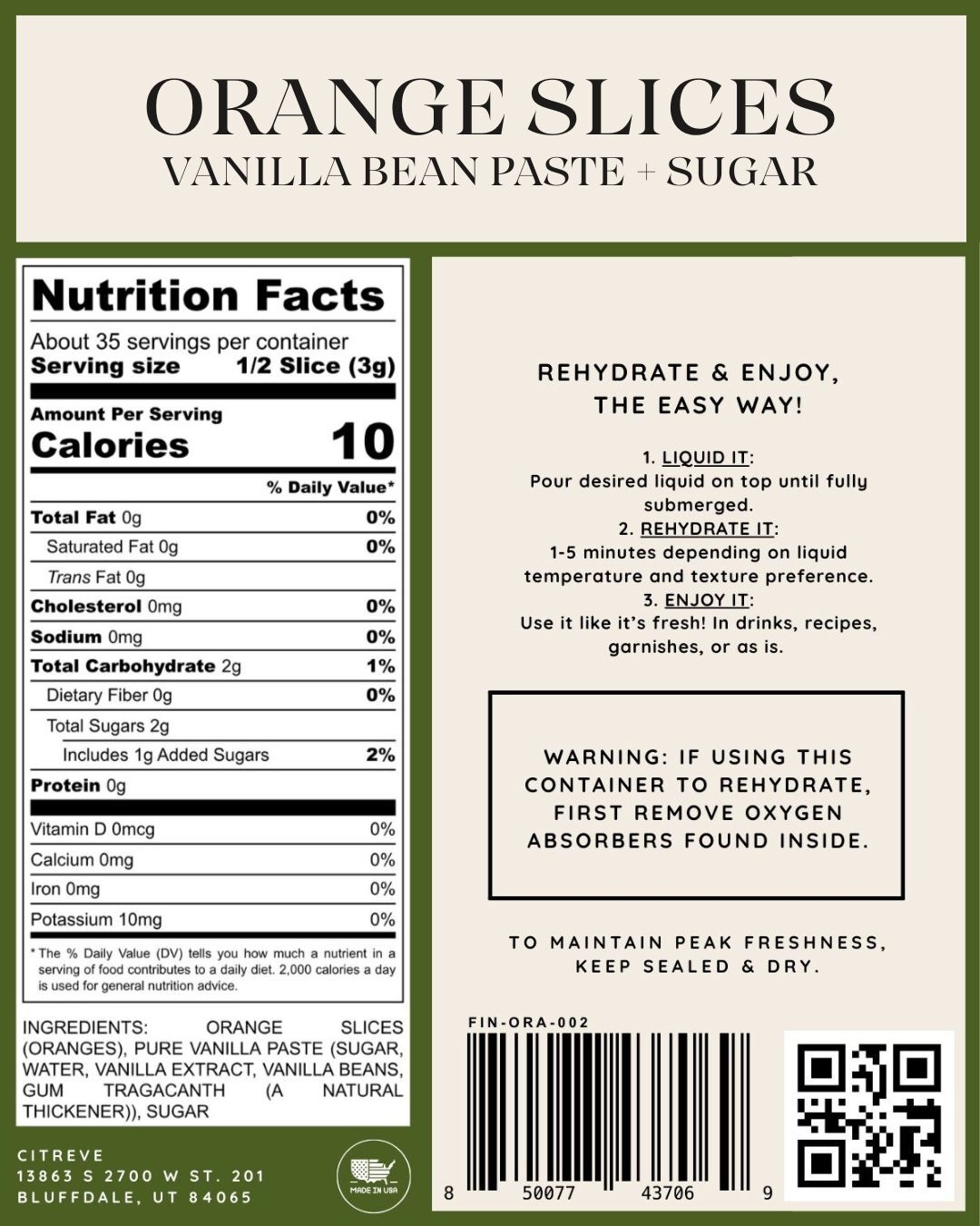 Freeze-Dried Orange Slices w/ Vanilla Bean Paste & Sugar