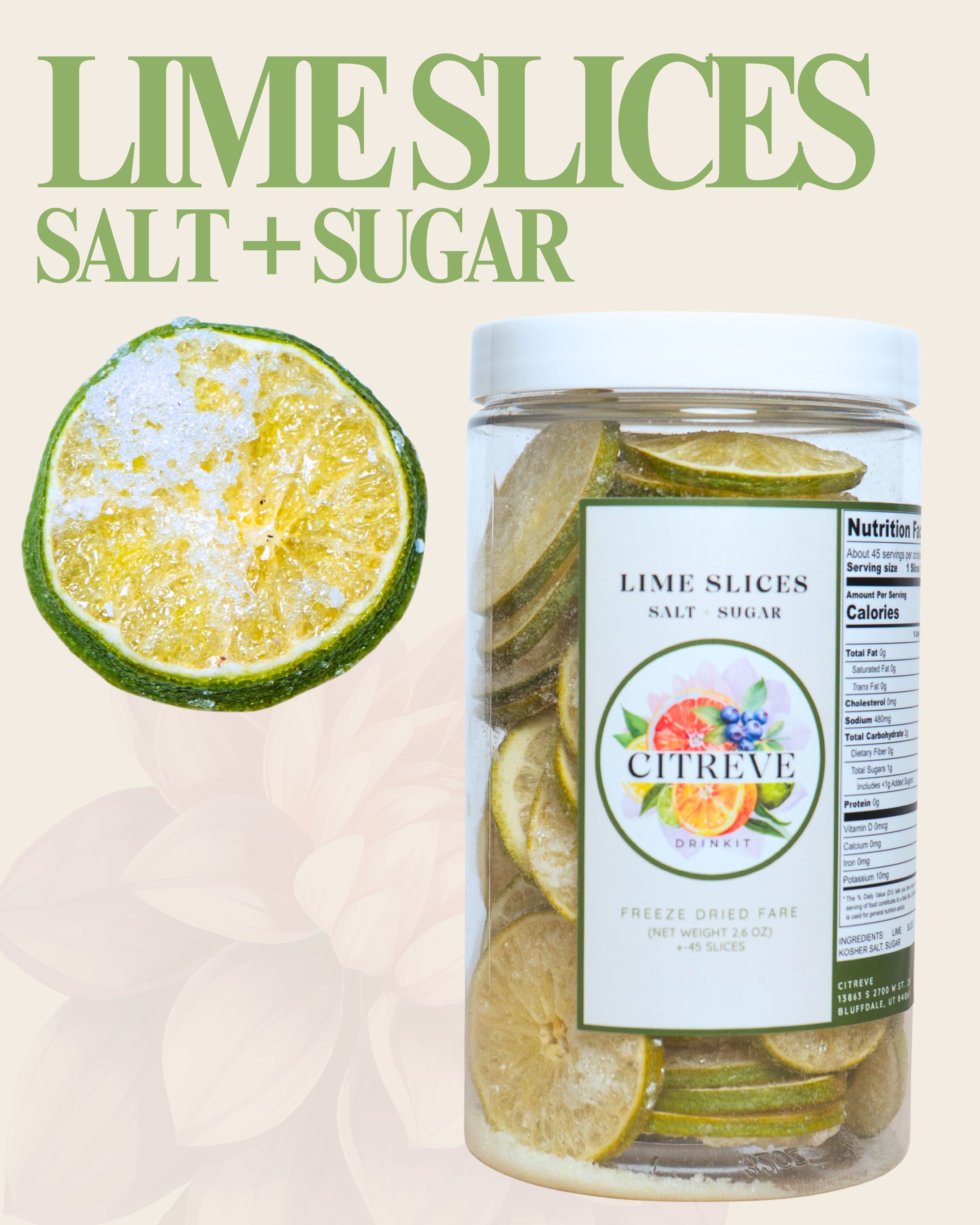 Freeze-Dried Lime Slices with Kosher Salt + Sugar