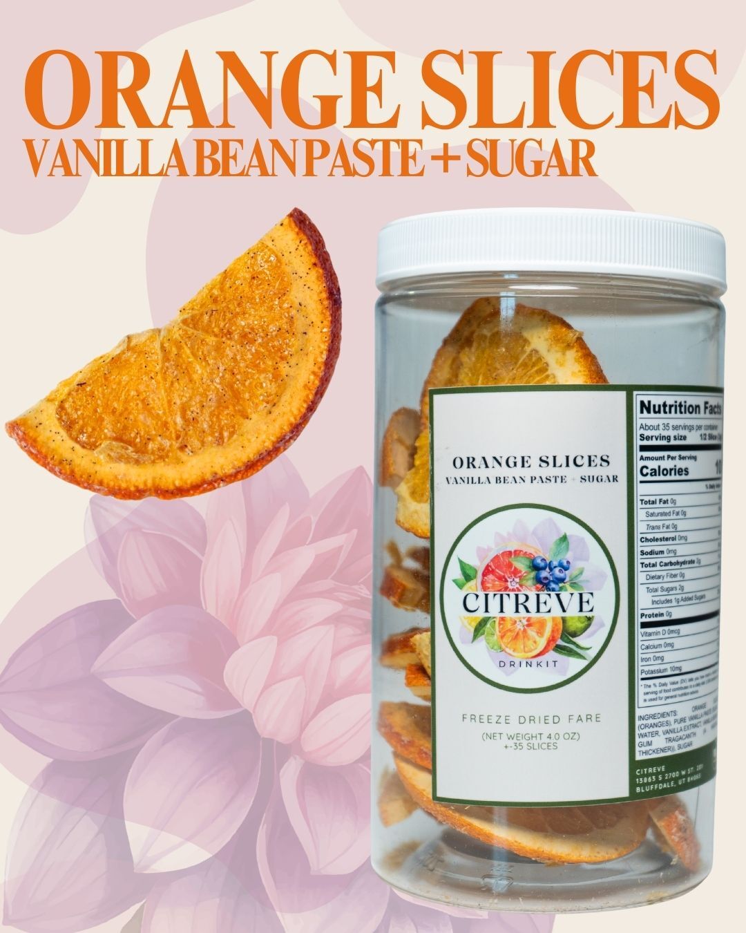 Freeze-Dried Orange Slices w/ Vanilla Bean Paste & Sugar