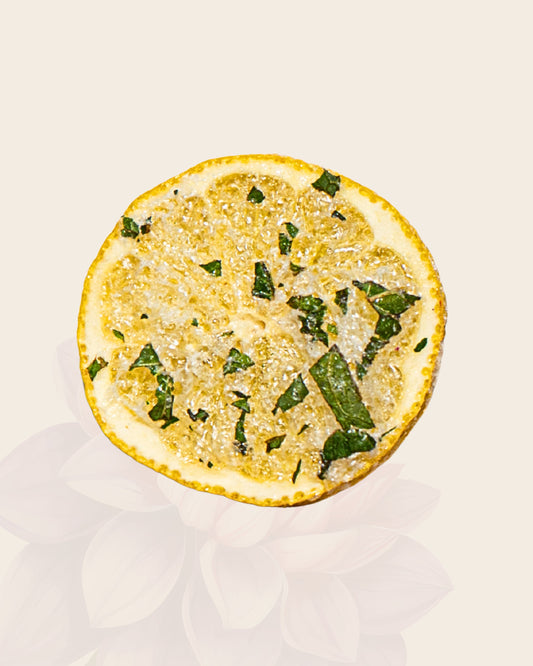Freeze-Dried Lemon Slices with Mint + Sugar