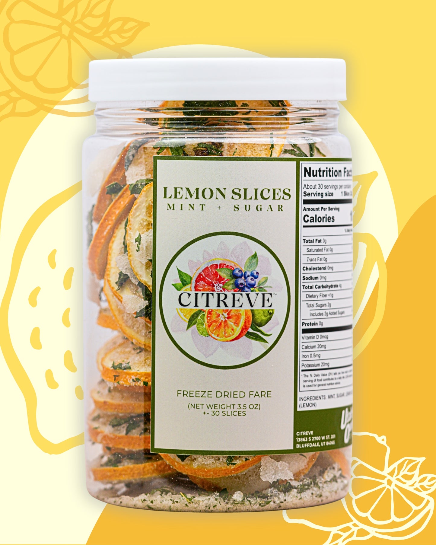 Case- Freeze-Dried Lemon Slices with Mint + Sugar