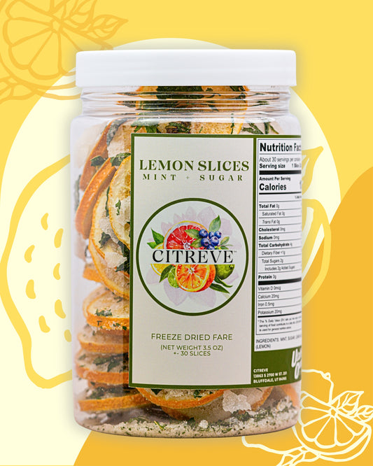Freeze-Dried Lemon Slices with Mint + Sugar