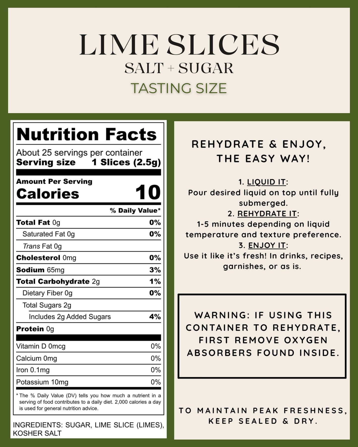 Tasting Size - Freeze-Dried Lime Slices with Kosher Salt + Sugar