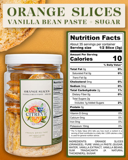 Freeze-Dried Orange Slices with Vanilla Bean Paste + Sugar