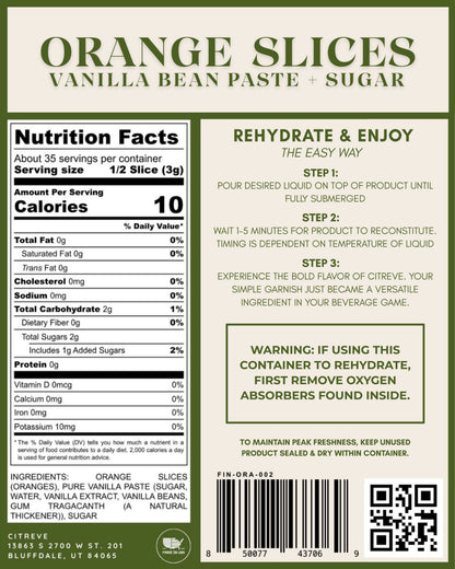 Freeze-Dried Orange Slices with Vanilla Bean Paste + Sugar