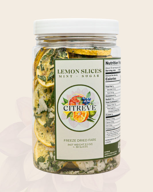 Freeze-Dried Lemon Slices with Mint + Sugar