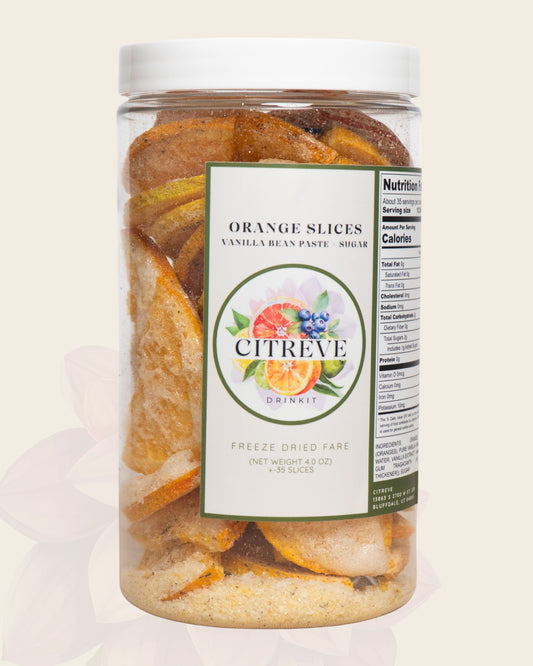 Freeze-Dried Orange Slices with Vanilla Bean Paste + Sugar