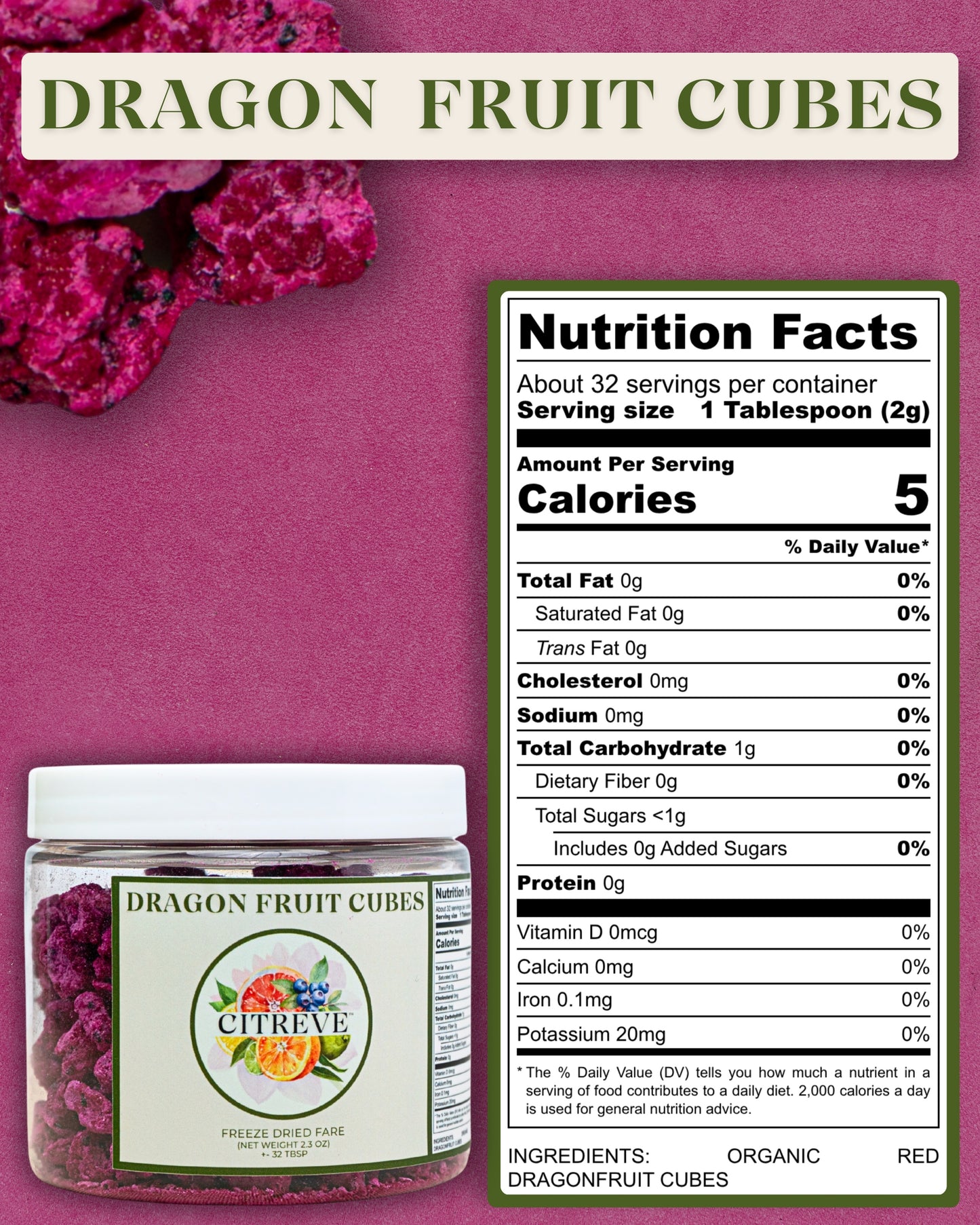 Tasting Size- Freeze-Dried Dragon Fruit Cubes
